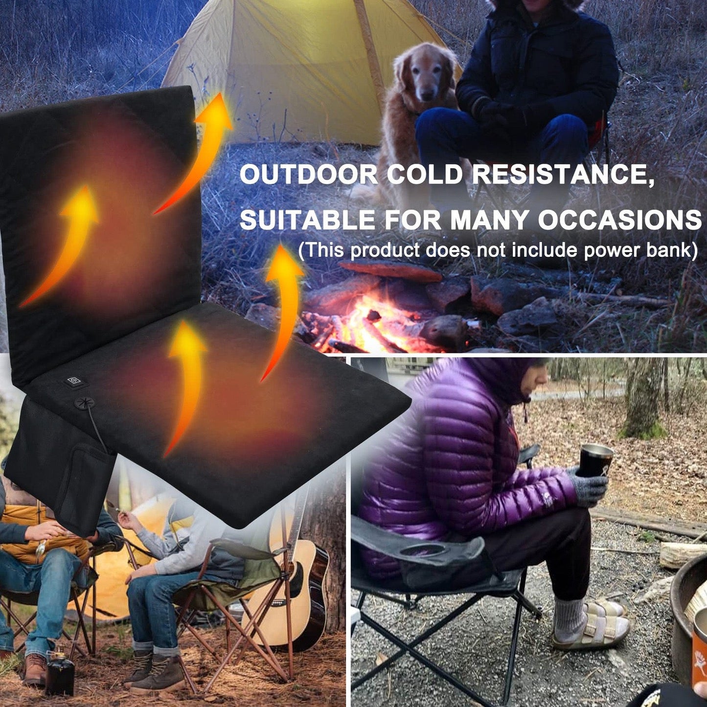 LITEGUEST Heated Outdoor Seat Cushion with Backrest – Warm for Camping - Mann