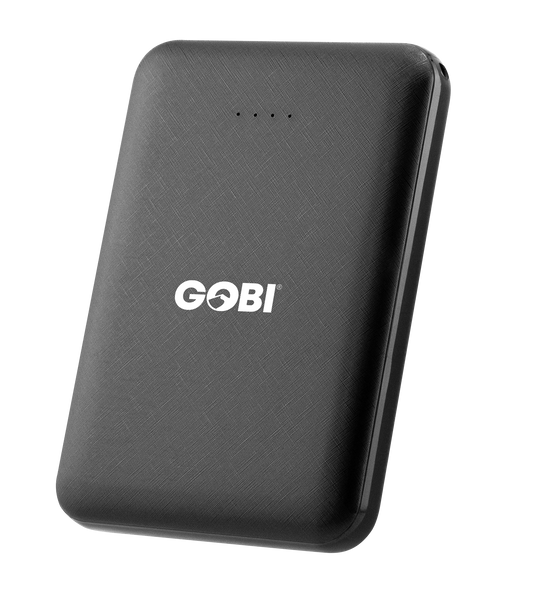 Black power bank with 'Gobi' logo on a white background
