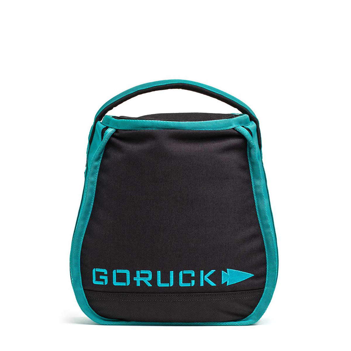 GORUCK black kettlebell bag with teal trim and handle, men's fitness accessory