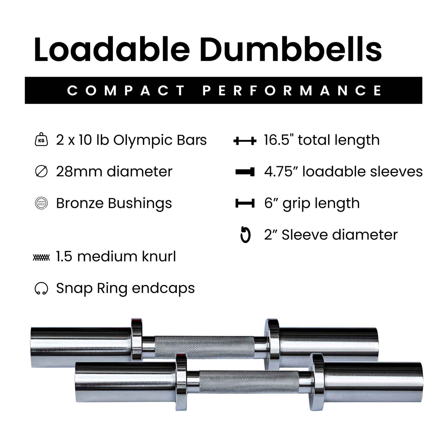 Barbell Standard - Loadable Dumbbell Bars - Pair - Mann