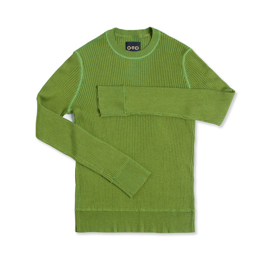 OTD Ribbed Poor Boy Crewneck Sweater (Bright Olive) - Mann
