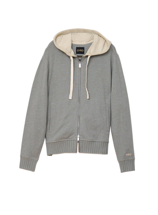 OTD Long Sleeve Zip Front Knit Sweatshirt With Color-Block Hood and Tape Detail - Mann