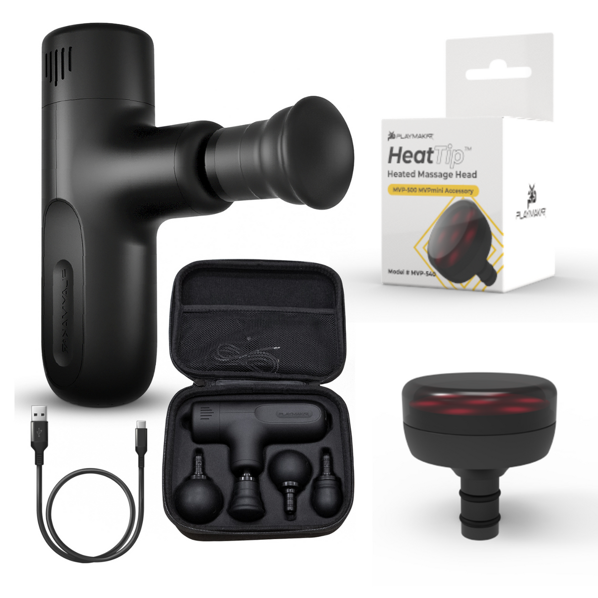 PlayMakar MVPmini Percussion Massage System with Vibration & Premum Silicone Massage Heads with Impact Control that Contour to Your Body