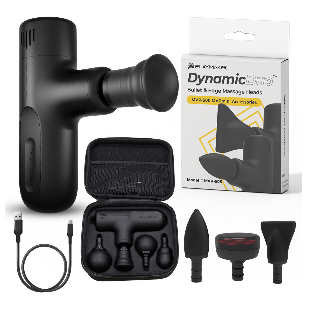 PlayMakar MVPmini Percussion Massage System with Vibration & Premum Silicone Massage Heads with Impact Control that Contour to Your Body