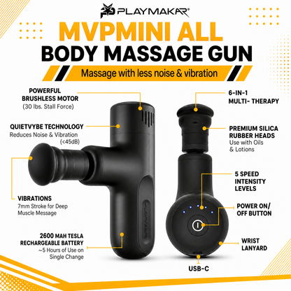PlayMakar MVPmini Percussion Massage System with Vibration & Premum Silicone Massage Heads with Impact Control that Contour to Your Body