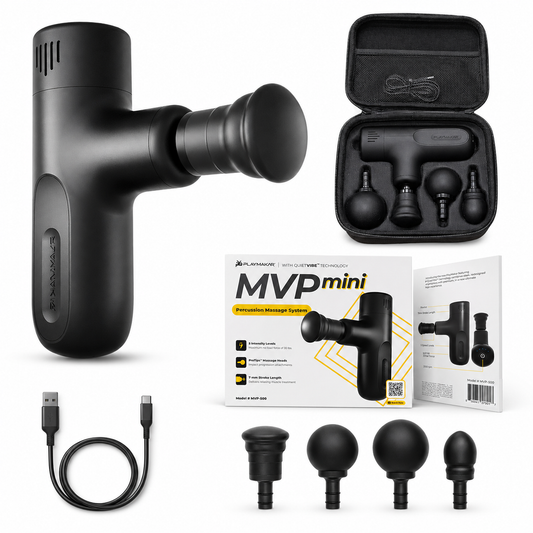 PlayMakar MVPmini Percussion Massage System with Vibration & Premum Silicone Massage Heads with Impact Control that Contour to Your Body