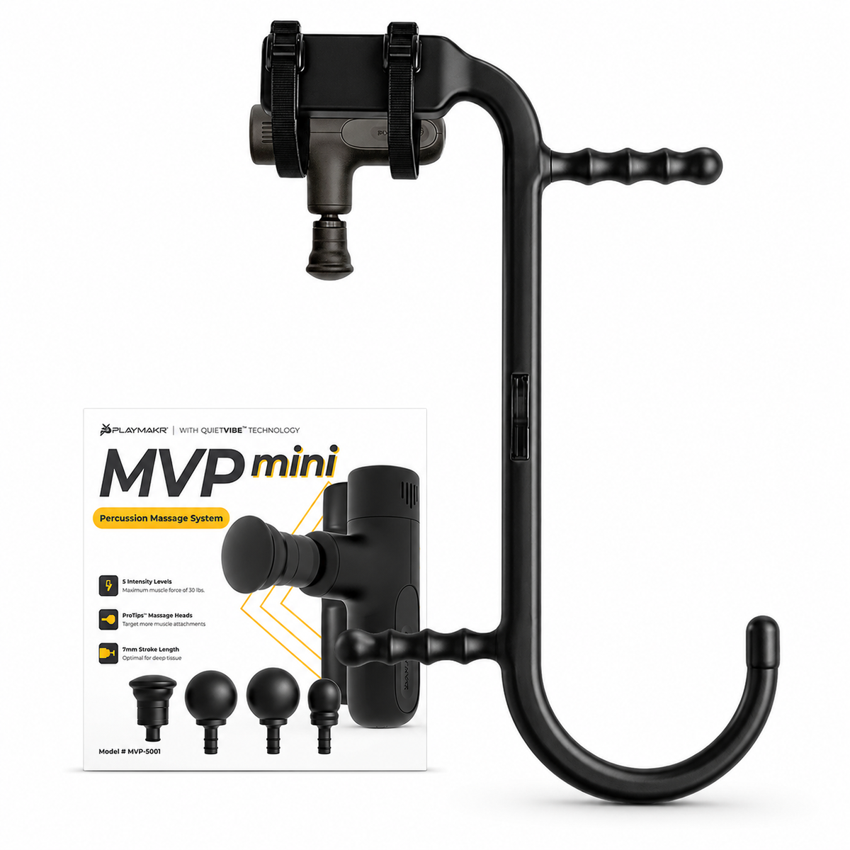 PlayMakar MVPmini Percussion Massage System with Vibration & Premum Silicone Massage Heads with Impact Control that Contour to Your Body