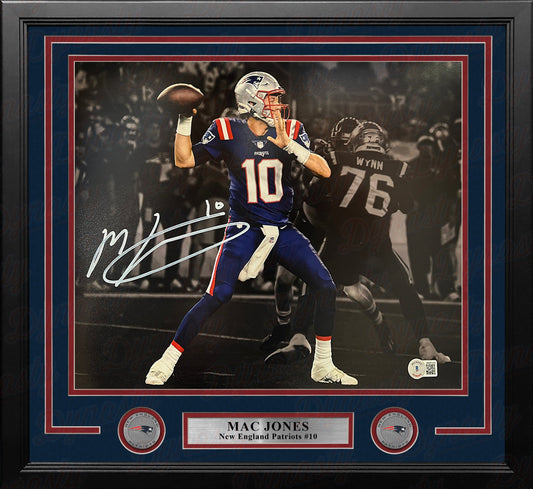 Mac Jones Blackout Action New England Patriots Autographed 11" x 14" Framed Football Photo