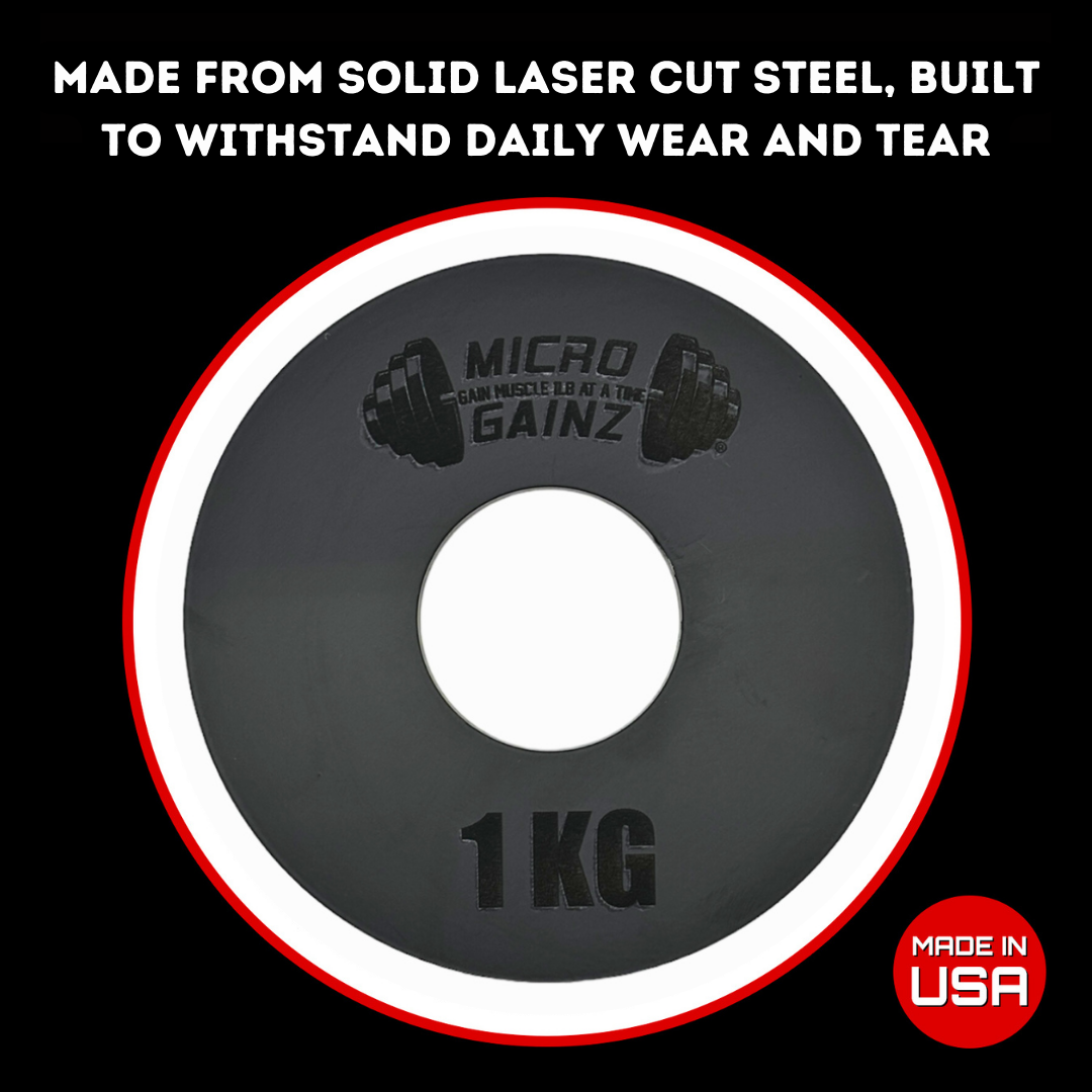 Micro Gainz Olympic Size Kilogram Fractional Weight Plates Set of 6 Steel Plates (2-.25KG, 2-.50KG, 2-1KG)