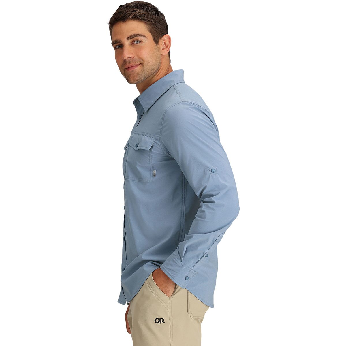 Size L Outdoor Research Way Station Long Sleeve Button Up UPF 30 Shirt