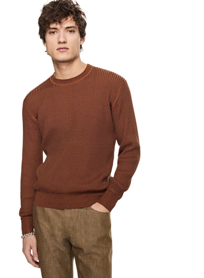 OTD Ribbed Poor Boy Crewneck Sweater (Sepia Brown) - Mann