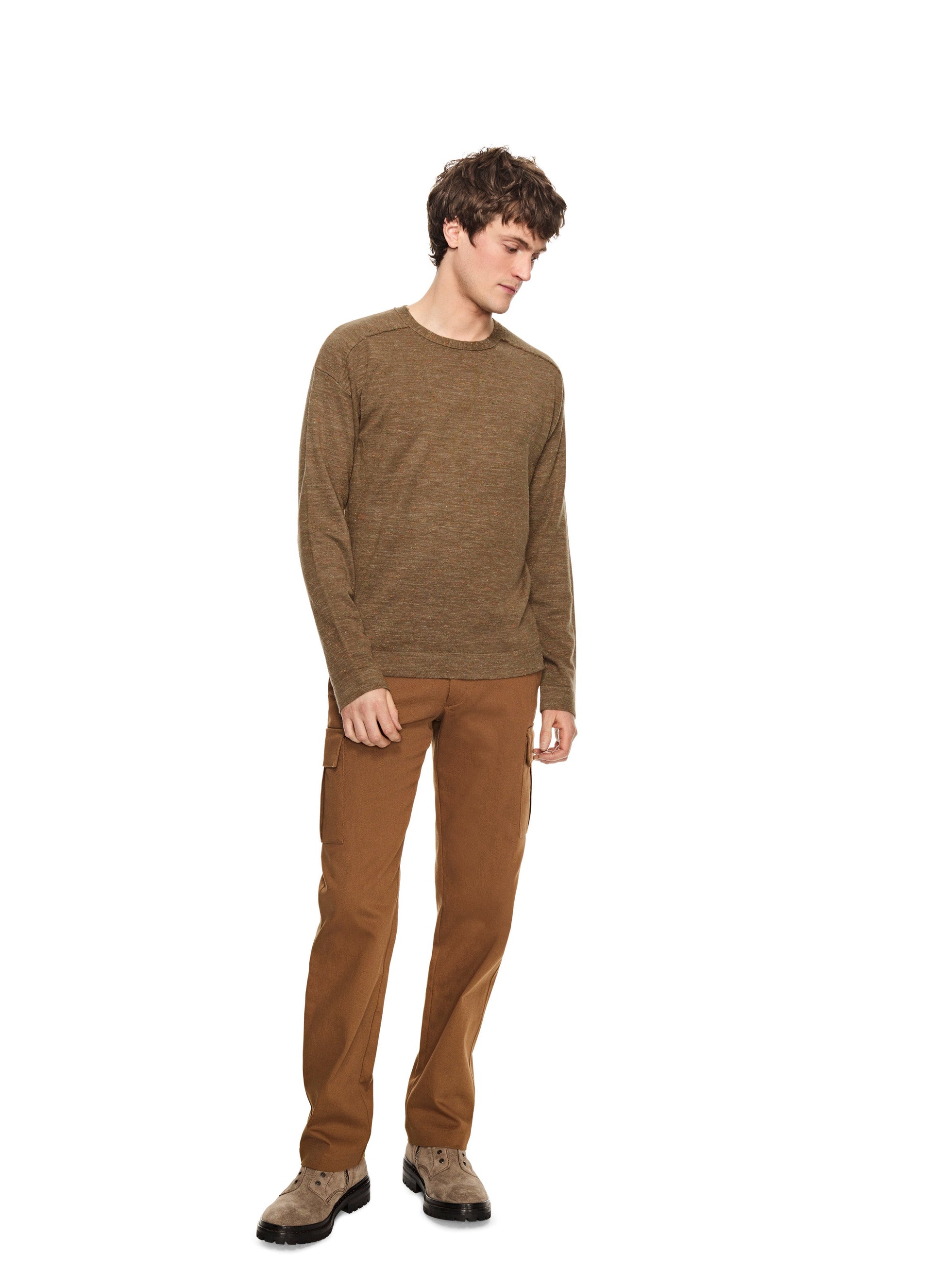 OTD Modern Fleck Linen-Blend Crewneck Sweater (Khaki Multi) - Mann
