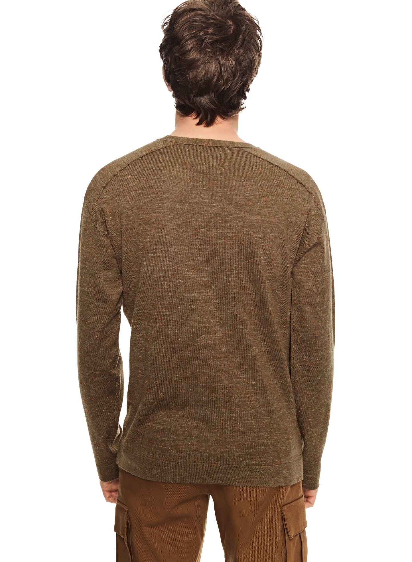 OTD Modern Fleck Linen-Blend Crewneck Sweater (Khaki Multi) - Mann