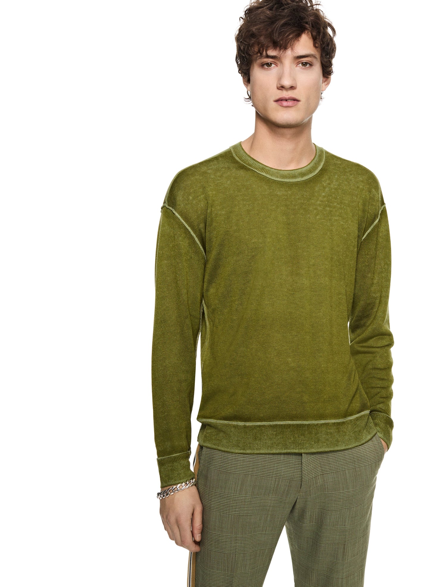 OTD Silk and Cashmere Reverse Print Crewneck Sweater (Chartreuse) - Mann