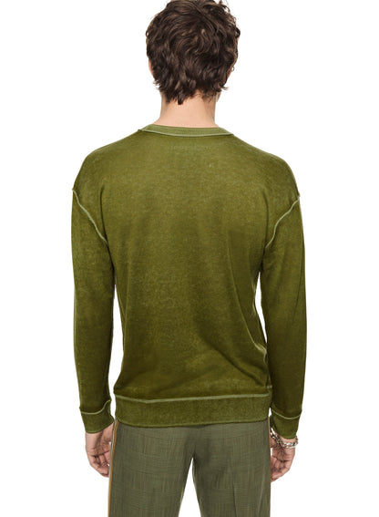 OTD Silk and Cashmere Reverse Print Crewneck Sweater (Chartreuse) - Mann