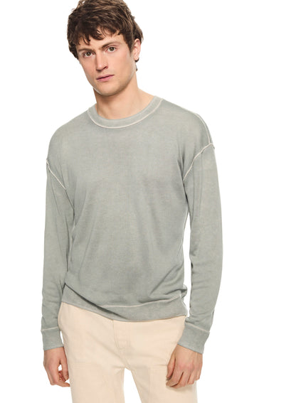 OTD Silk and Cashmere Reverse Print Crewneck Sweater (Misty Blue) - Mann