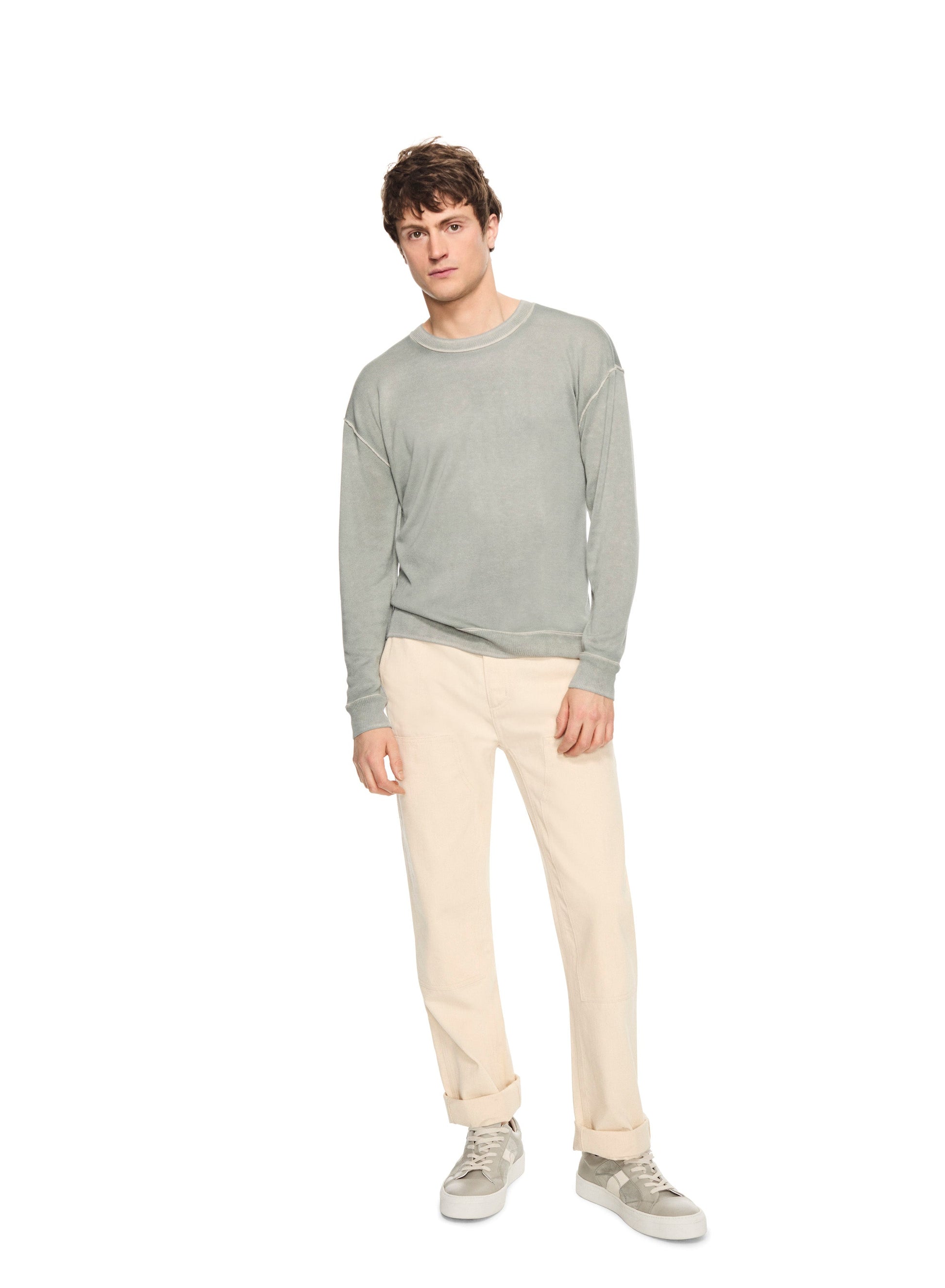 OTD Silk and Cashmere Reverse Print Crewneck Sweater (Misty Blue) - Mann