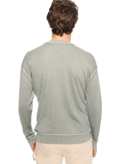 OTD Silk and Cashmere Reverse Print Crewneck Sweater (Misty Blue) - Mann