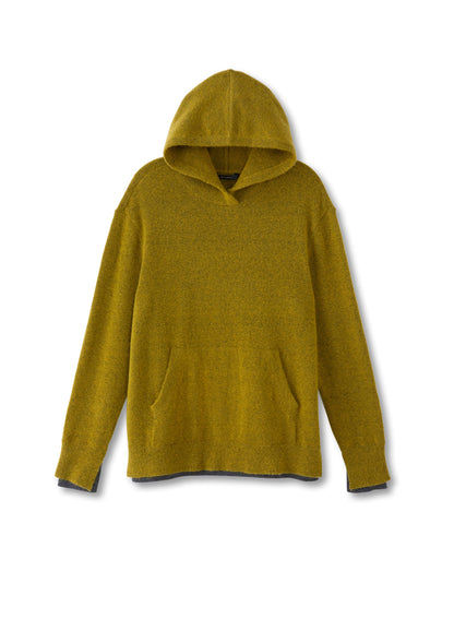 Woman in Black Merino Wool Hoodie Sweater