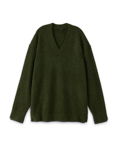 Man in Black Merino Wool V-Neck Sweater - Image #2