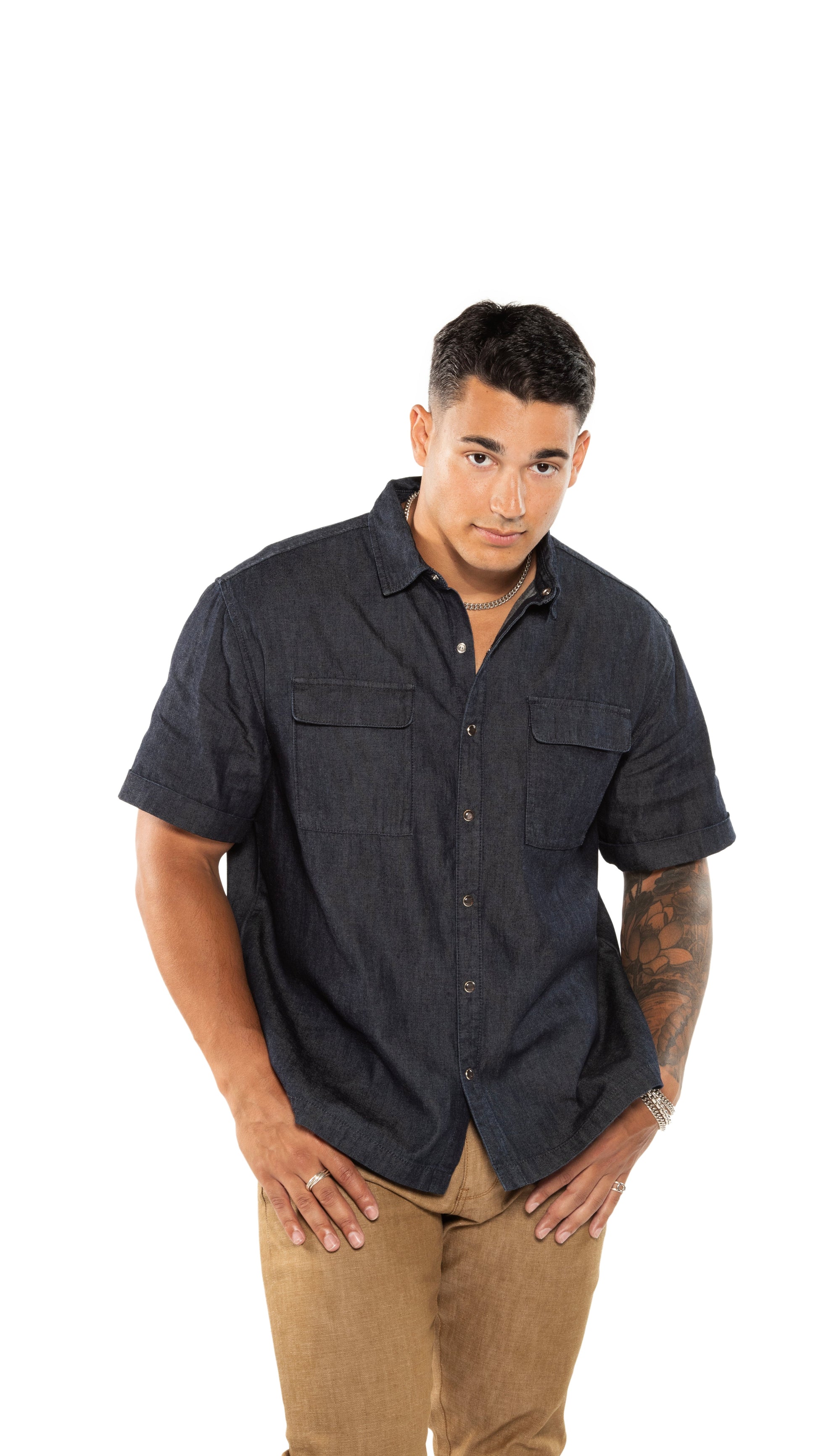 OTD Indigo Denim Short Sleeve Buttoned Shirt - Mann