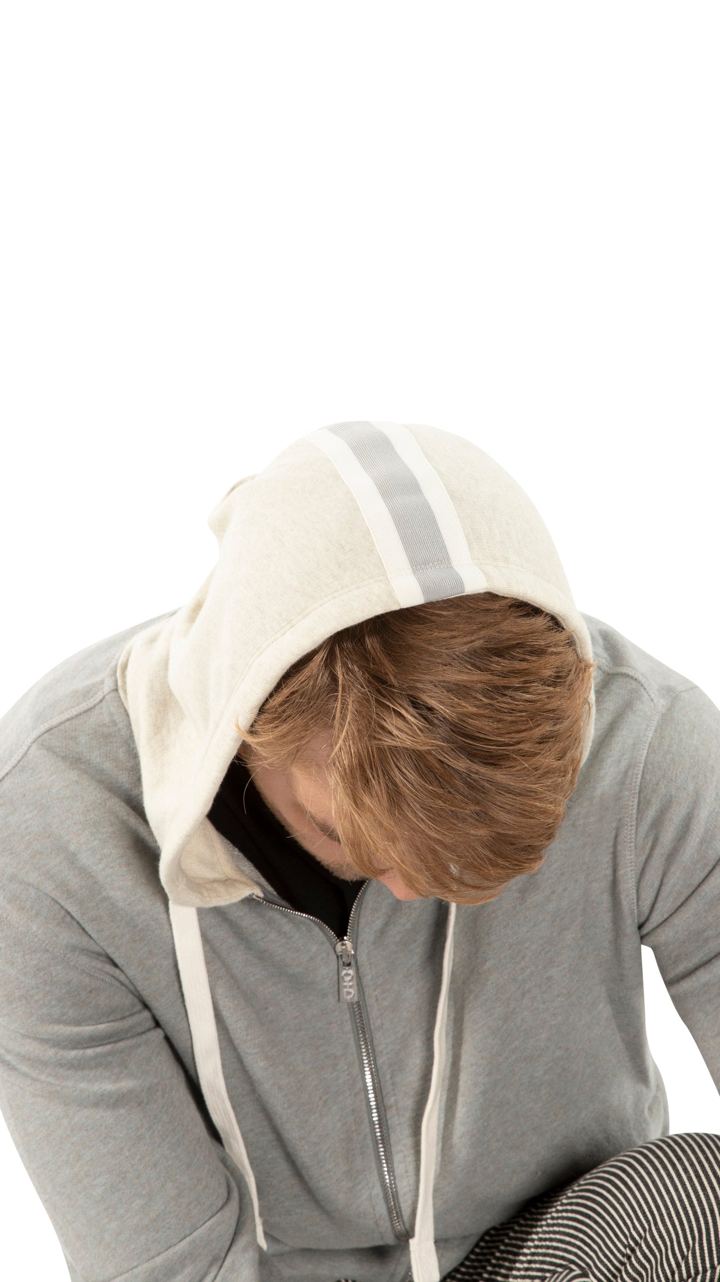 OTD Long Sleeve Zip Front Knit Sweatshirt With Color-Block Hood and Tape Detail - Mann