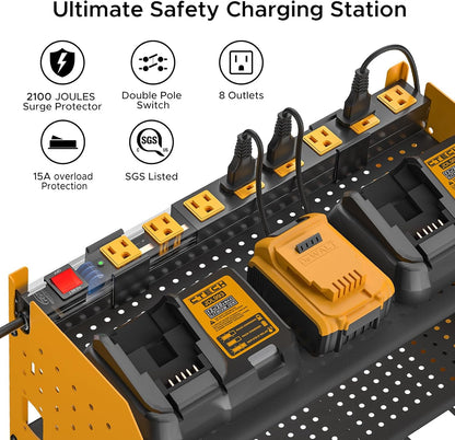 CRST Power Tools Organizer Wall Mount, Cordless Drill Holder with 8-Outlet Power Strip, Modular Garage Organization Storage Rack 36 Months Warranty - Mann