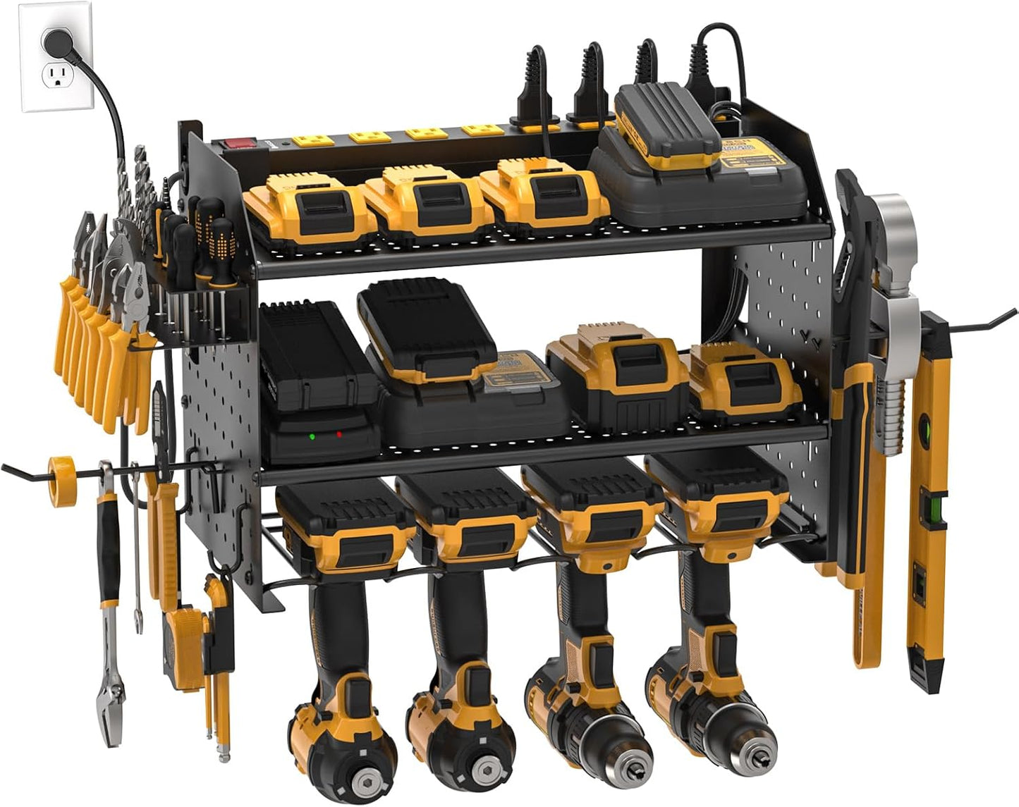 CRST Power Tools Organizer Wall Mount, Cordless Drill Holder with 8-Outlet Power Strip, Modular Garage Organization Storage Rack 36 Months Warranty - Mann