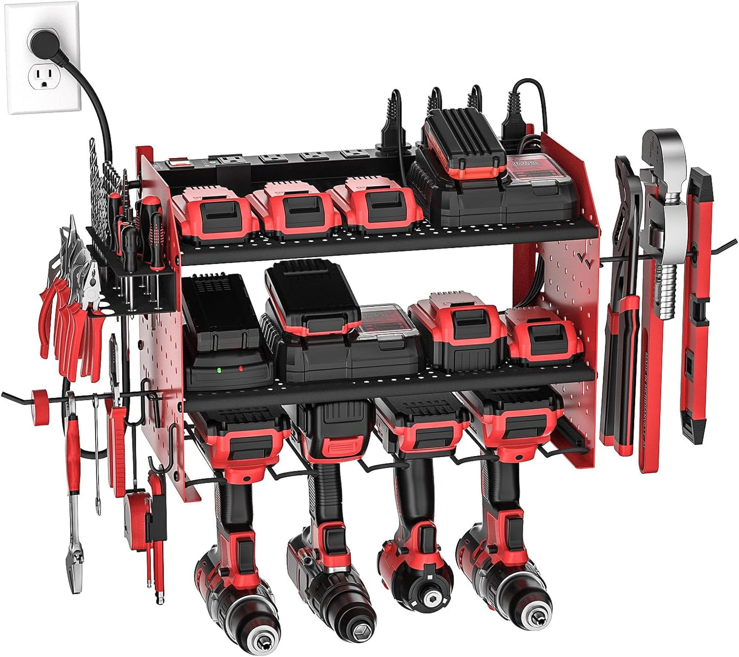 CRST Power Tools Organizer Wall Mount, Cordless Drill Holder with 8-Outlet Power Strip, Modular Garage Organization Storage Rack 36 Months Warranty - Mann