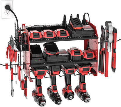 CRST Power Tools Organizer Wall Mount, Cordless Drill Holder with 8-Outlet Power Strip, Modular Garage Organization Storage Rack 36 Months Warranty - Mann