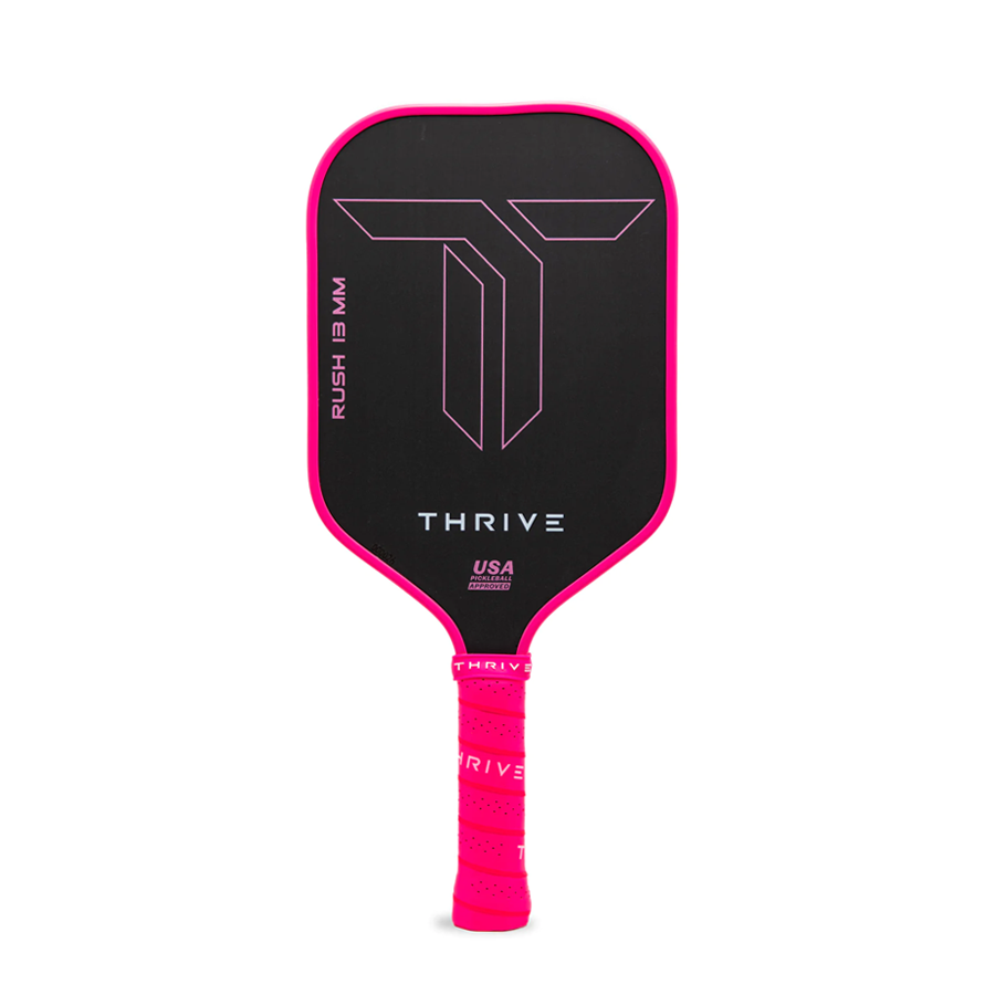 Thrive Pickleball RUSH 13 SINGLES (PINK) Includes Custom Weight Card, Paddle Cover, Paddle Eraser, and Lead Weights. - Mann
