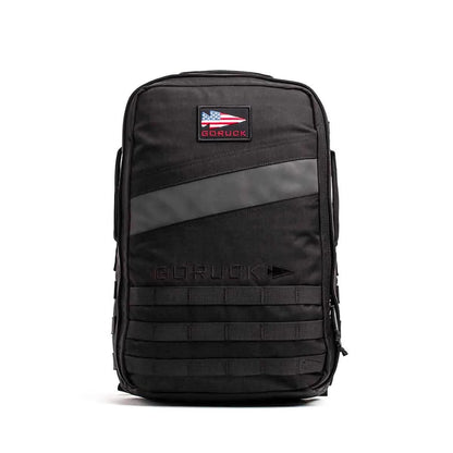 GORUCK Rucker 4.0 20L blackout backpack with American flag patch, men's gear