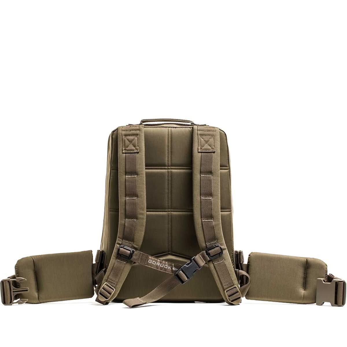 Ranger green tactical backpack with padded straps and hip belt, men's gear, MANN marketplace