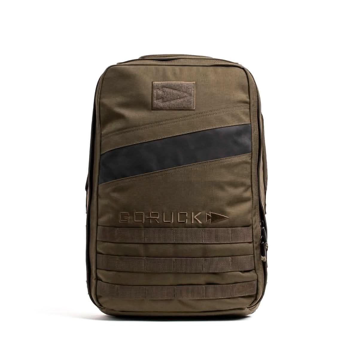 GORUCK Ranger Green 20L backpack with black stripe, durable men’s gear for everyday use