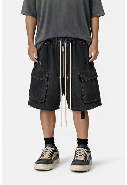 UNDEVELOPED Noir Drawstring Denim Cargo