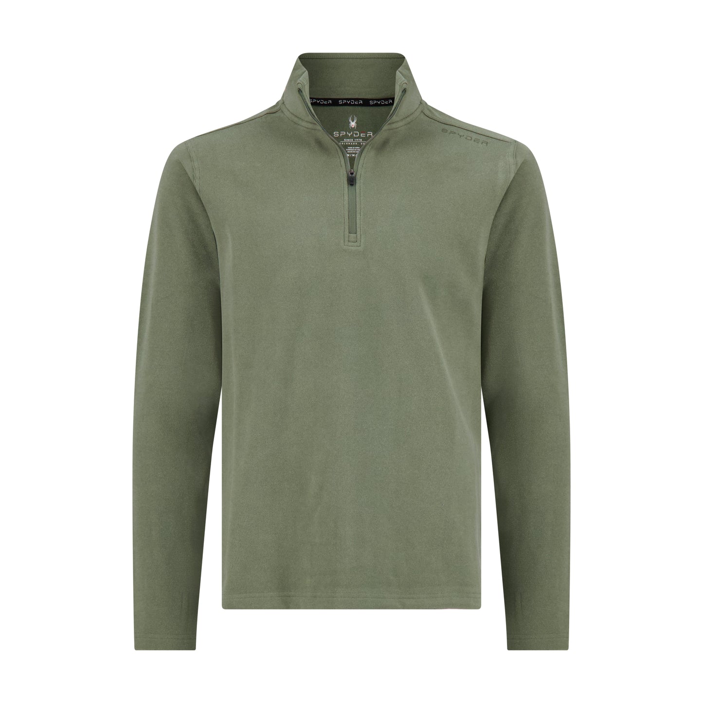 Green long-sleeve shirt with a zipper on a white background