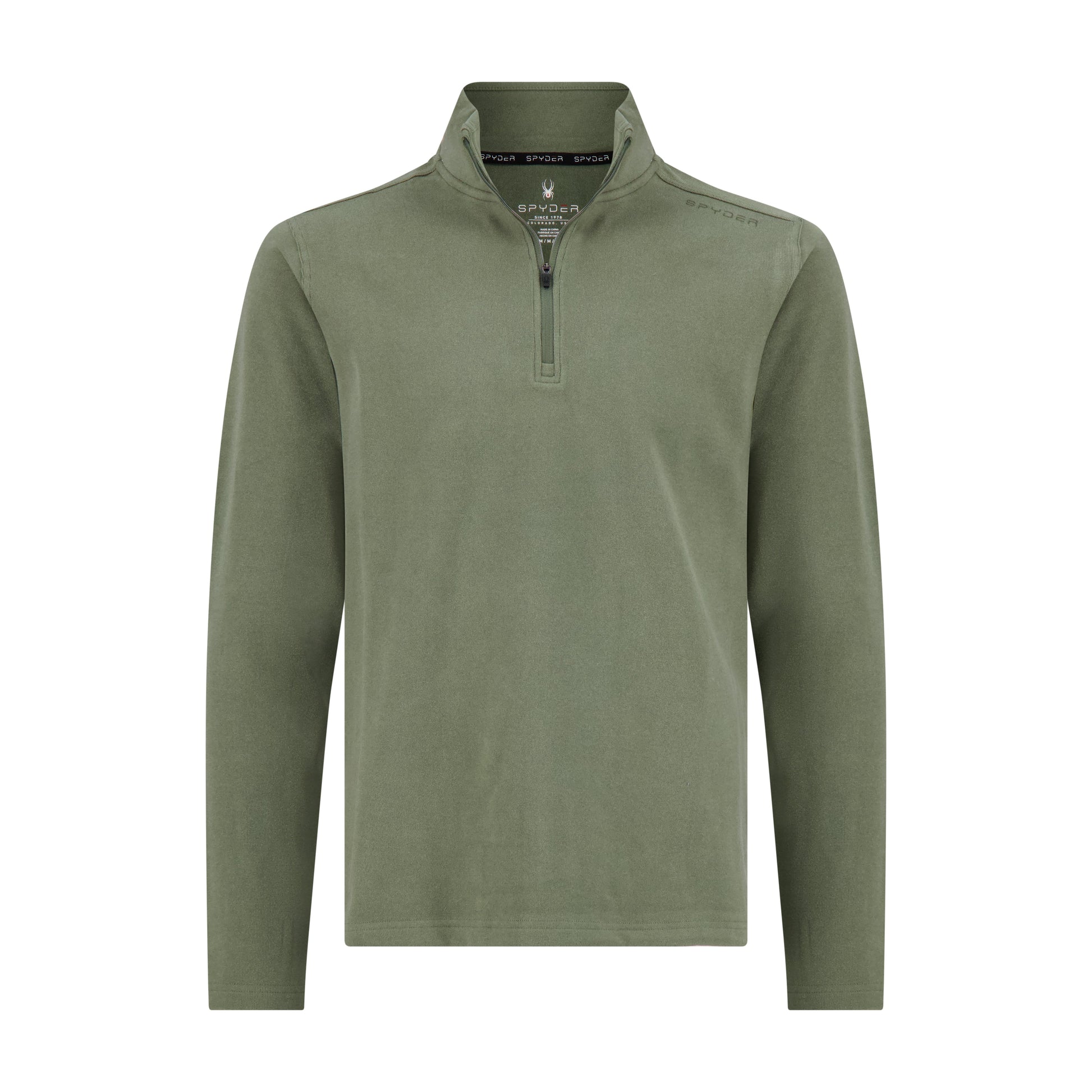 Green long-sleeve shirt with a zipper on a white background
