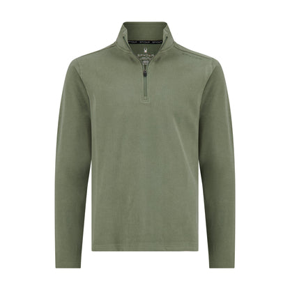 Green long-sleeve shirt with a zipper on a white background
