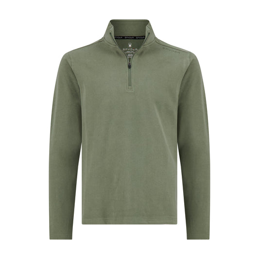Green long-sleeve shirt with a zipper on a white background