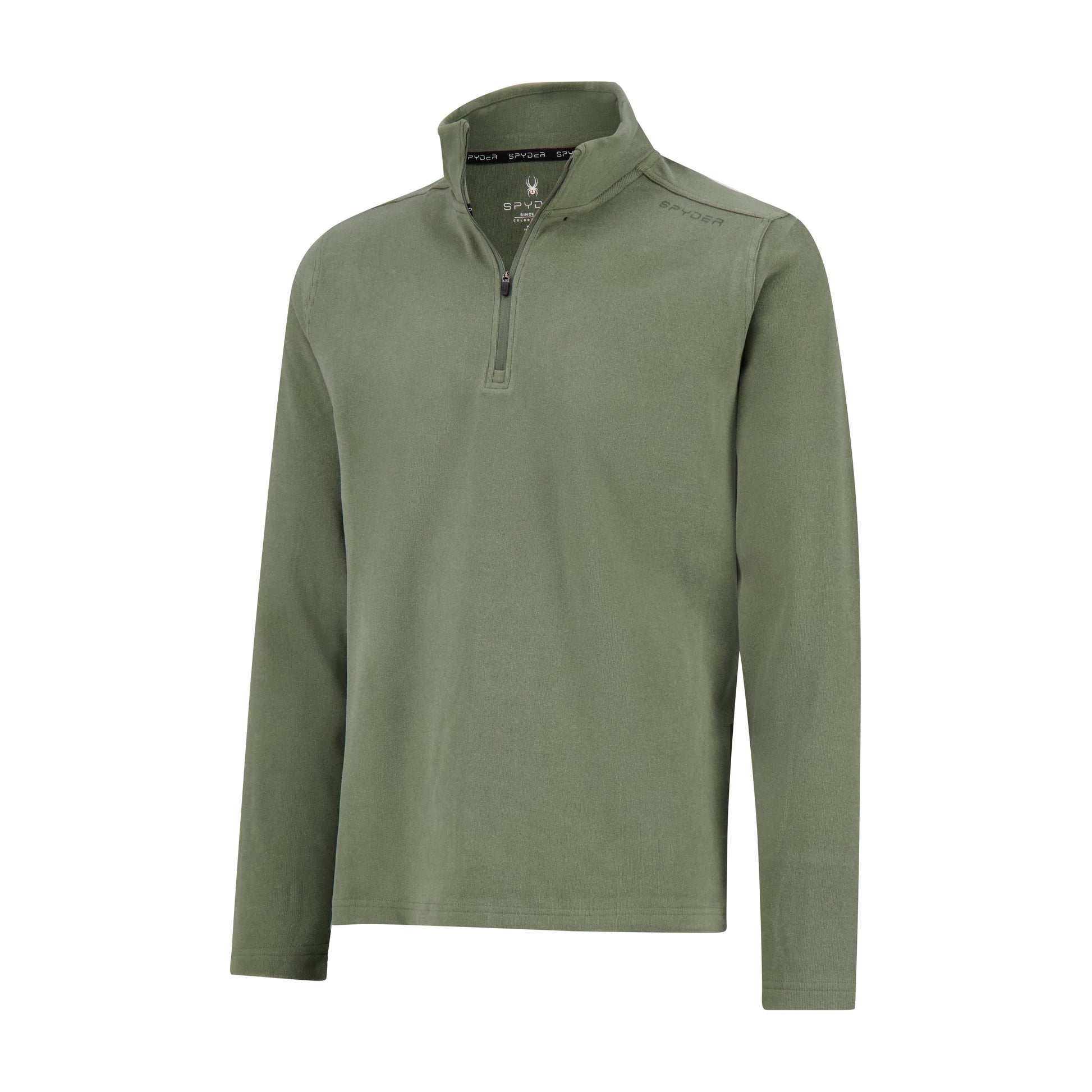 Green long-sleeve shirt with a quarter-zip on a white background