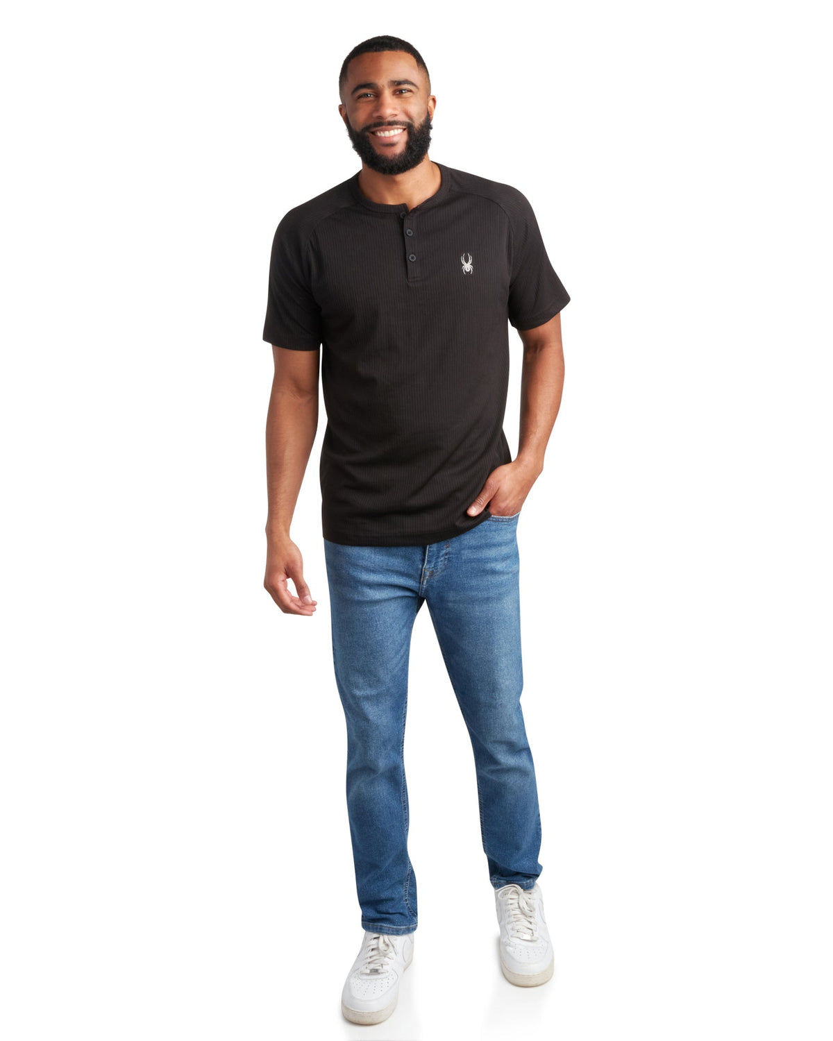 Size S Spyder Short Sleeve Henley - Black