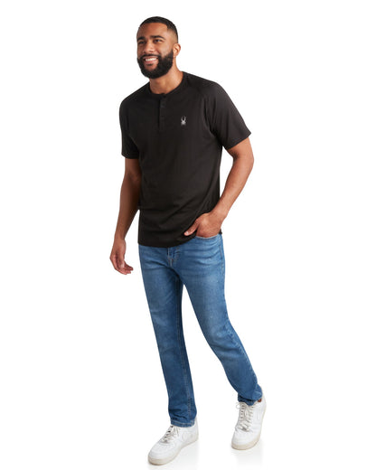 Size S Spyder Short Sleeve Henley - Black