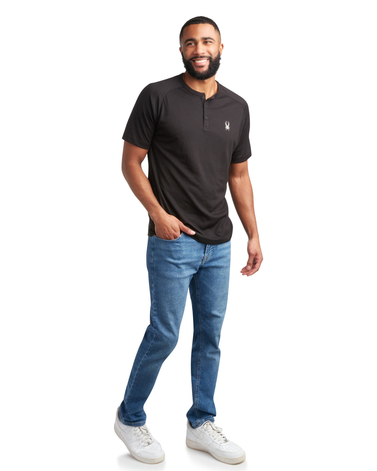 Size S Spyder Short Sleeve Henley - Black