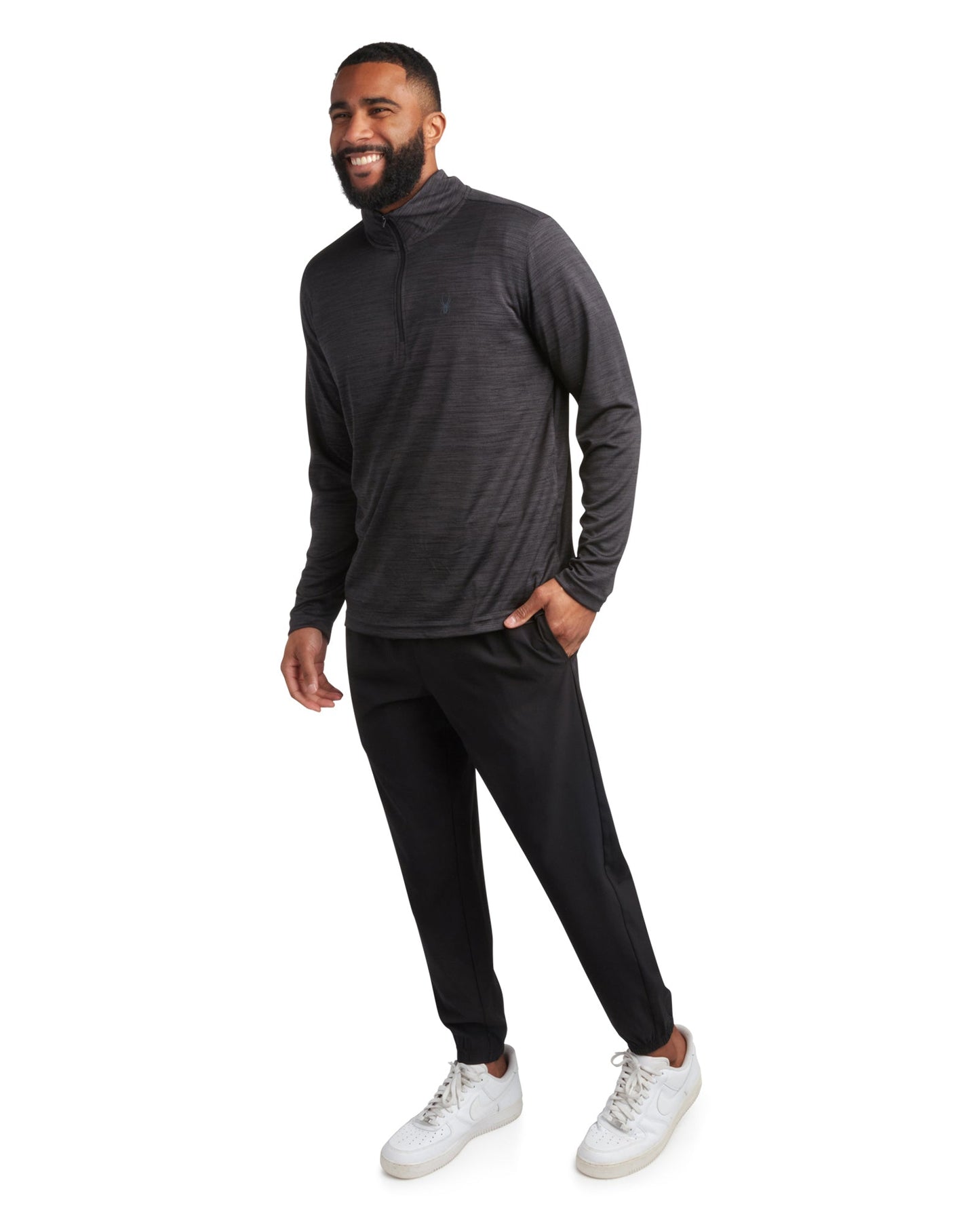 Spyder Long Sleeve Honeycomb Quarter Zip - Heather Black