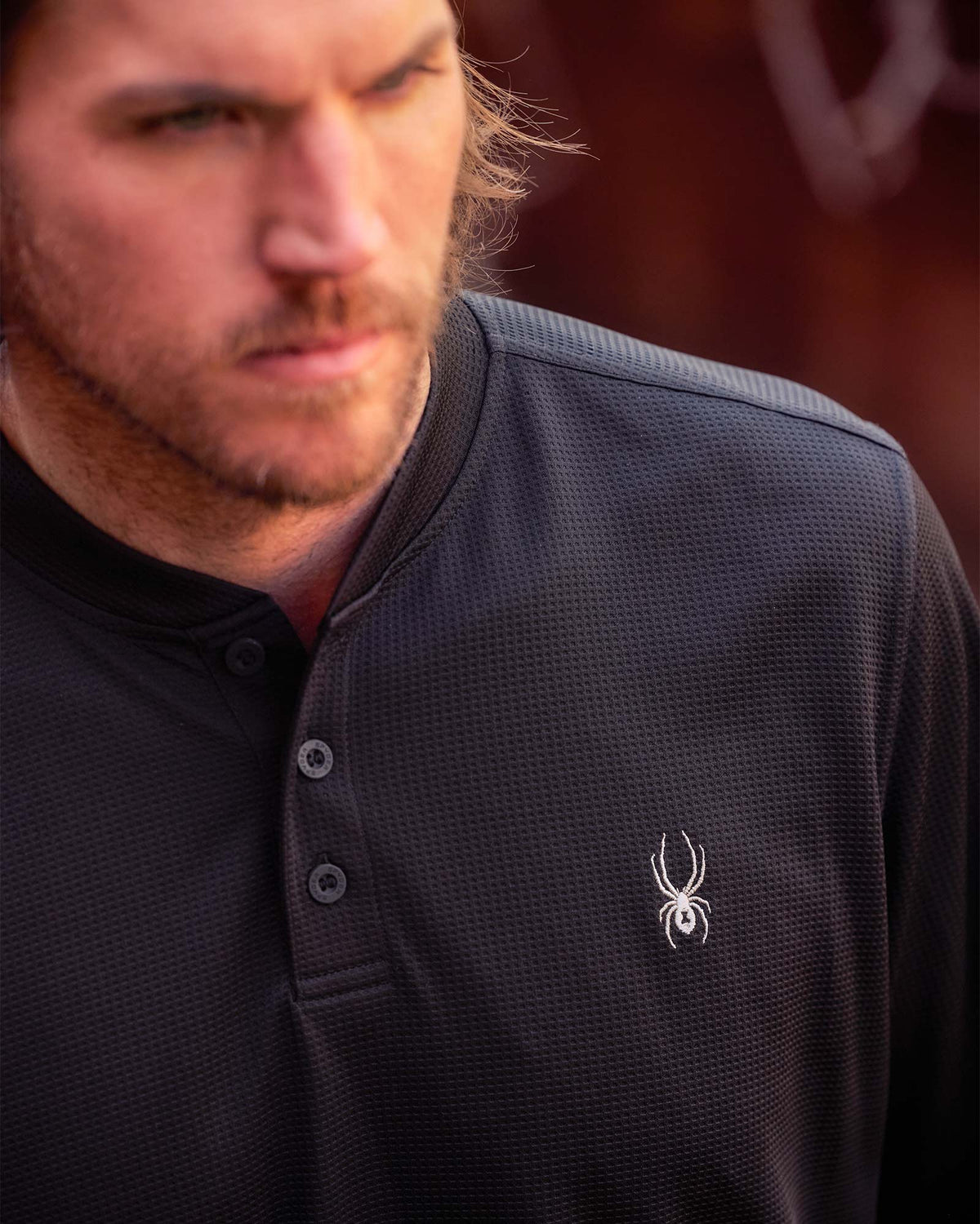 Size L Spyder Long Sleeve Thermal Henley - Black