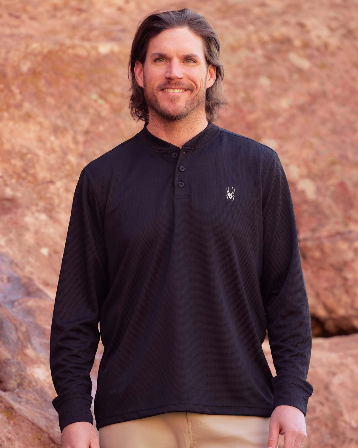Size L Spyder Long Sleeve Thermal Henley - Black