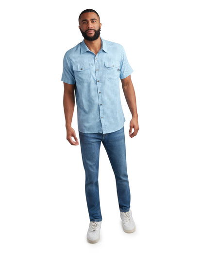 Size M Short Sleeve Mini Check - Cobalt