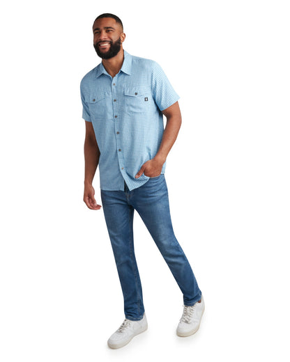 Size M Short Sleeve Mini Check - Cobalt