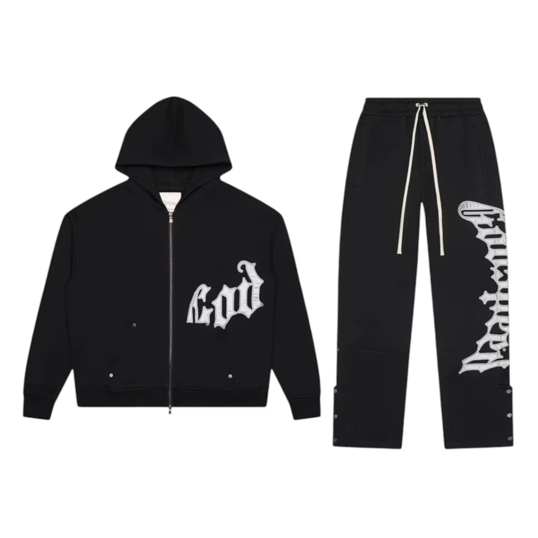 Godspeed OG Logo Sweatsuit V2 (Black/Silver Satin) - Mann