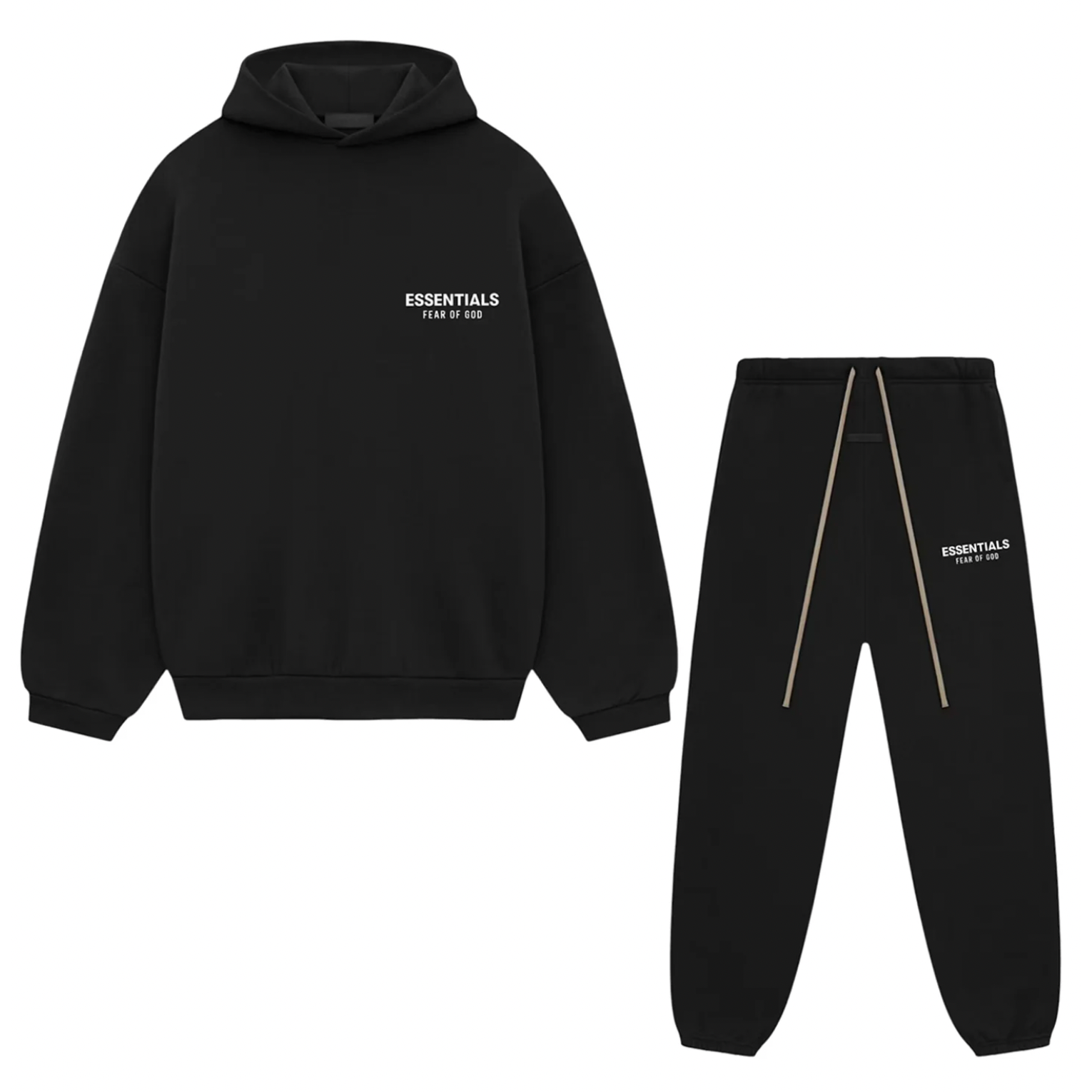 Fear of God Essentials Fleece Sweatsuit FW24 Black FULL SET - Mann